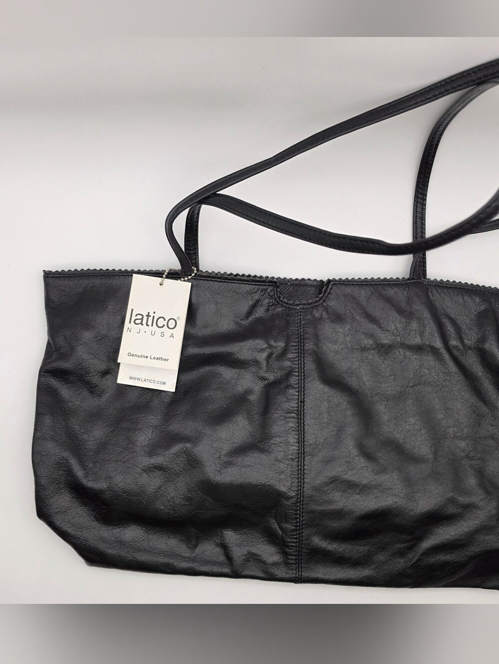 NWT Latico NJ-USA Black Leather Tote Bad Floral Lining Zipper Shoulder Purse